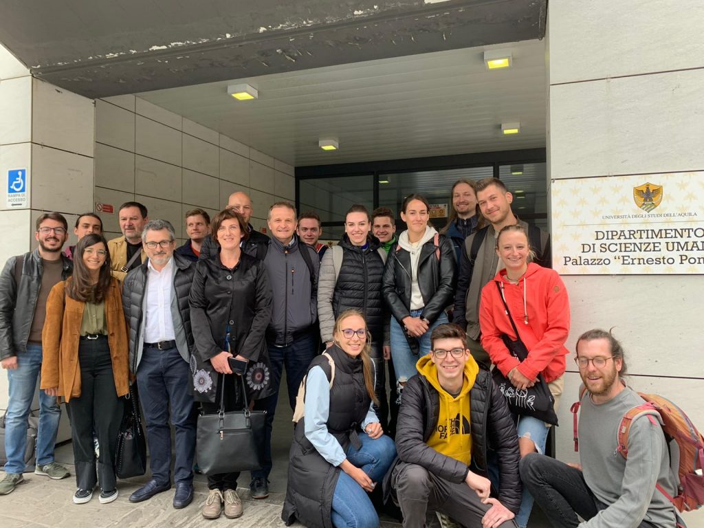 Participants in the excursion at L'Aquila University with hosts, prof. Eliseo Clementini, prof Donato Di Ludovico